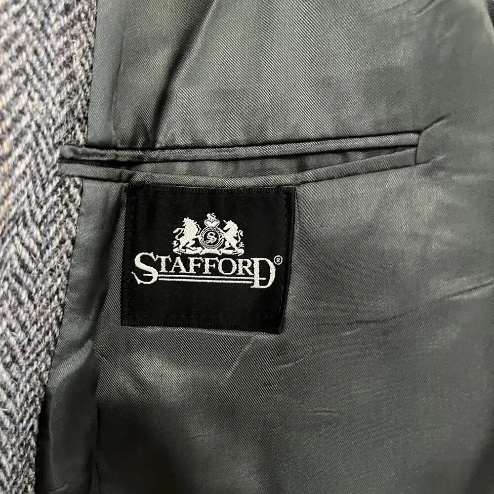 Stafford Harris Tweed Vintage Gray Herringbone 2 Button Sport Coat Blazer 48